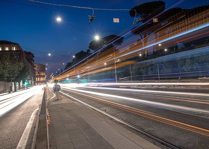 Night city busy traffic