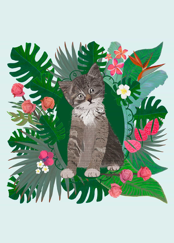 Cute cat and flowers