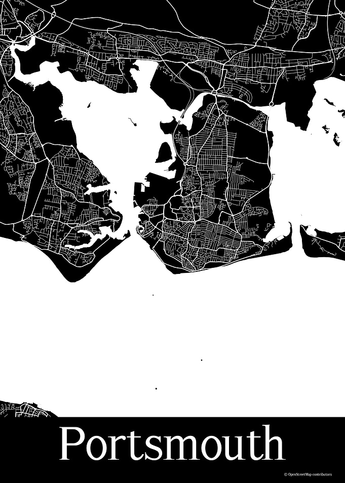 Portsmouth UK Black Map
