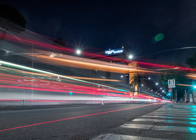 Night city busy traffic