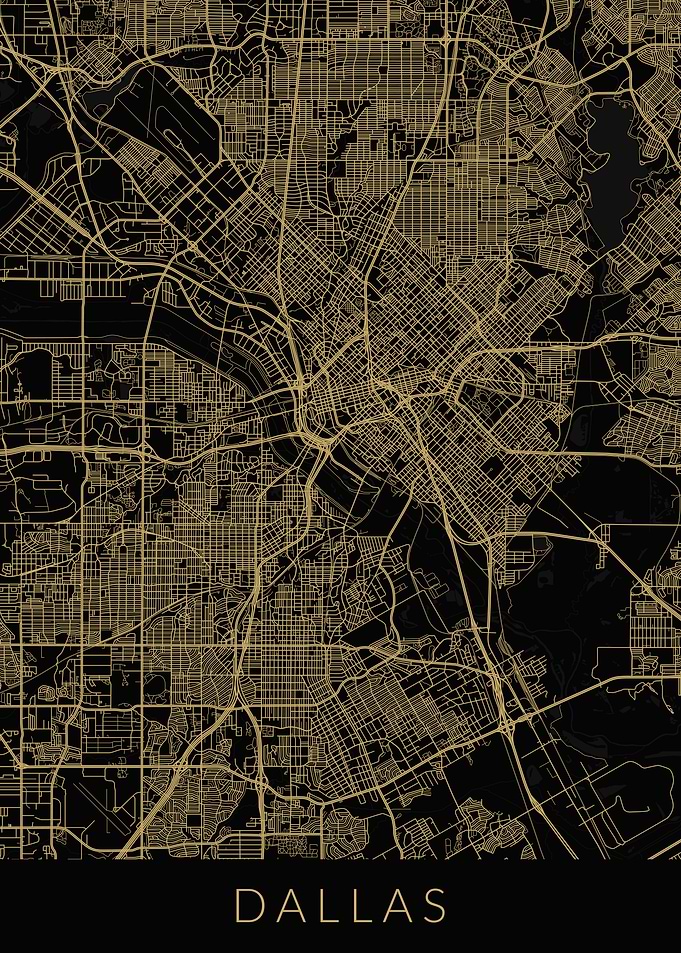 Dallas Map Black Gold