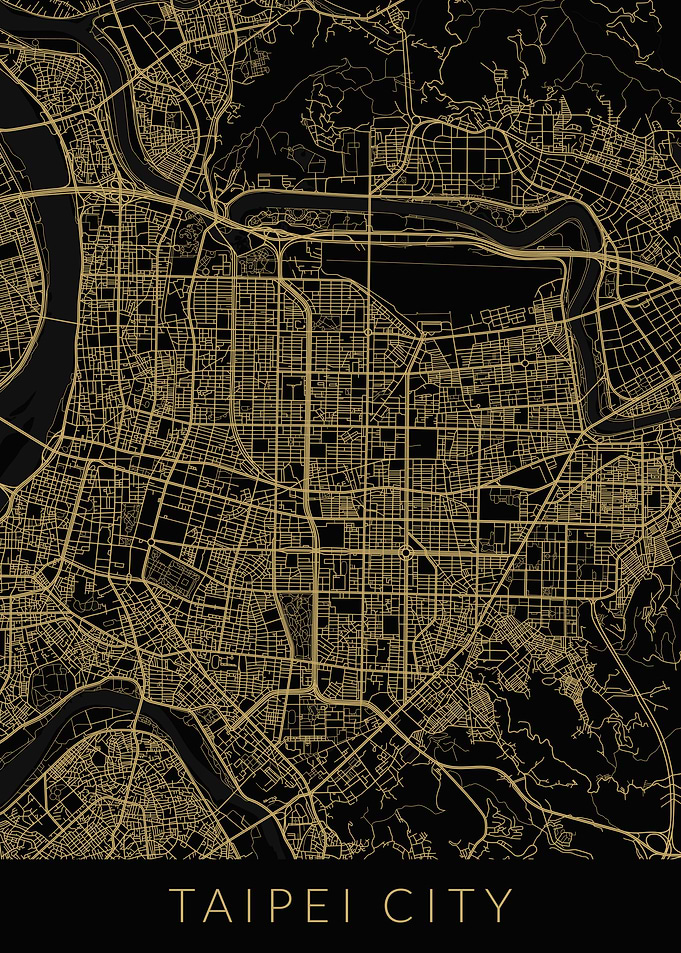 Taipei City Map Black Gold