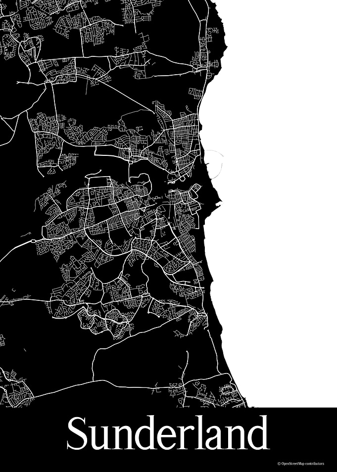 Sunderland UK Black Map