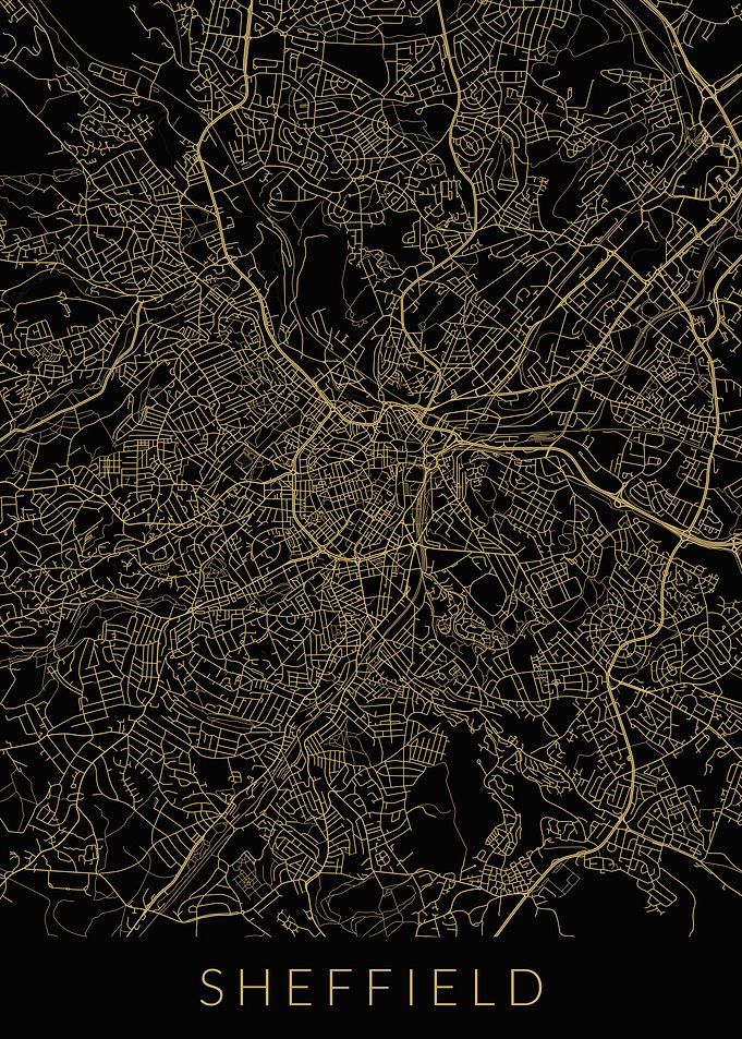Sheffield Map Black Gold