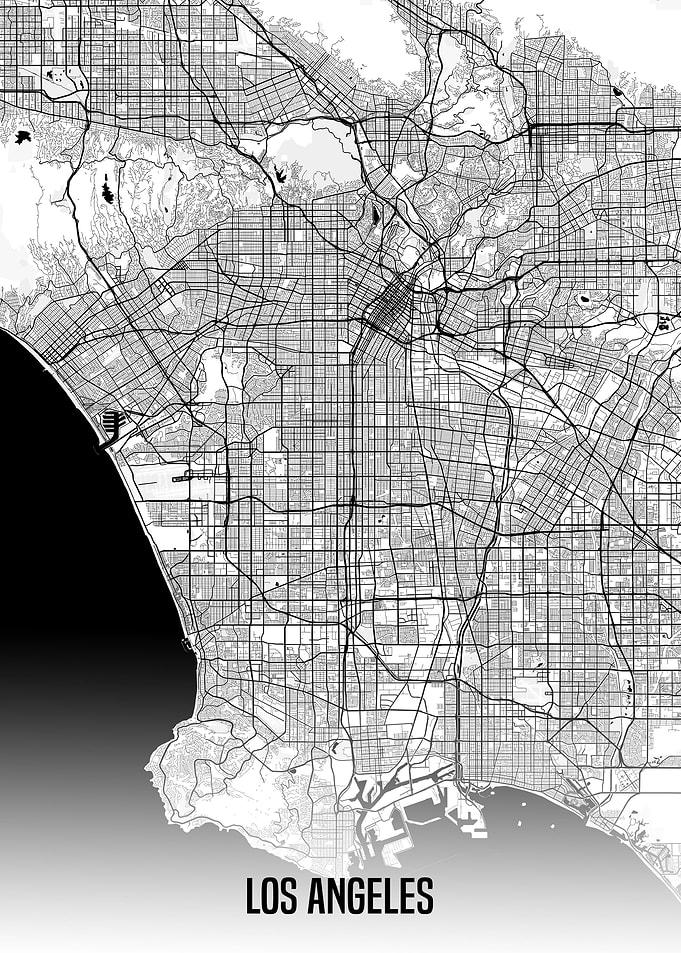 Los Angeles white map