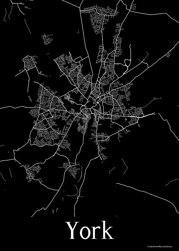 York UK Black Map