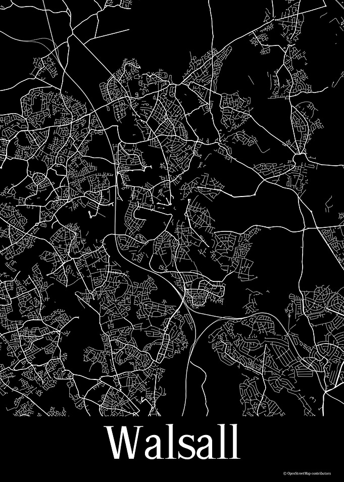 Walsall UK Black Map