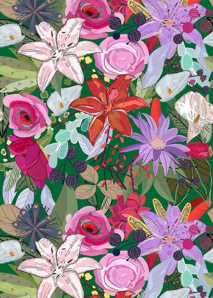Lily and colorful flowers