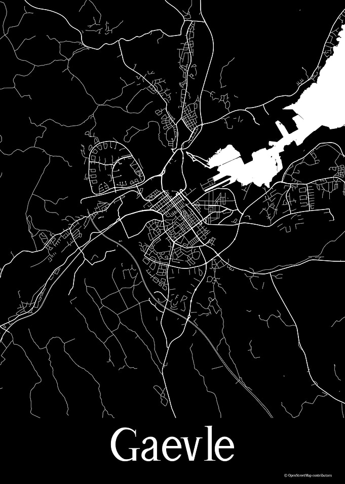 Gaevle Sweden Black Map
