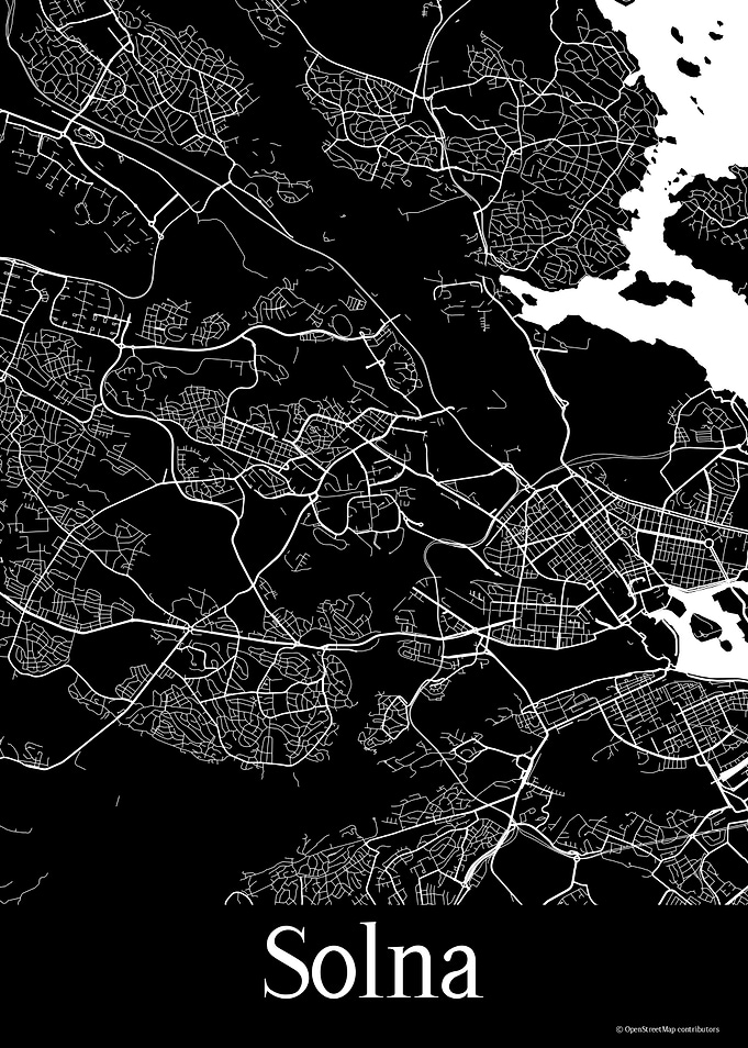 Solna Sweden Black Map