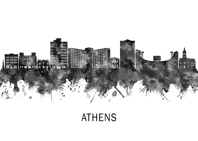 Athens Georgia Skyline BW