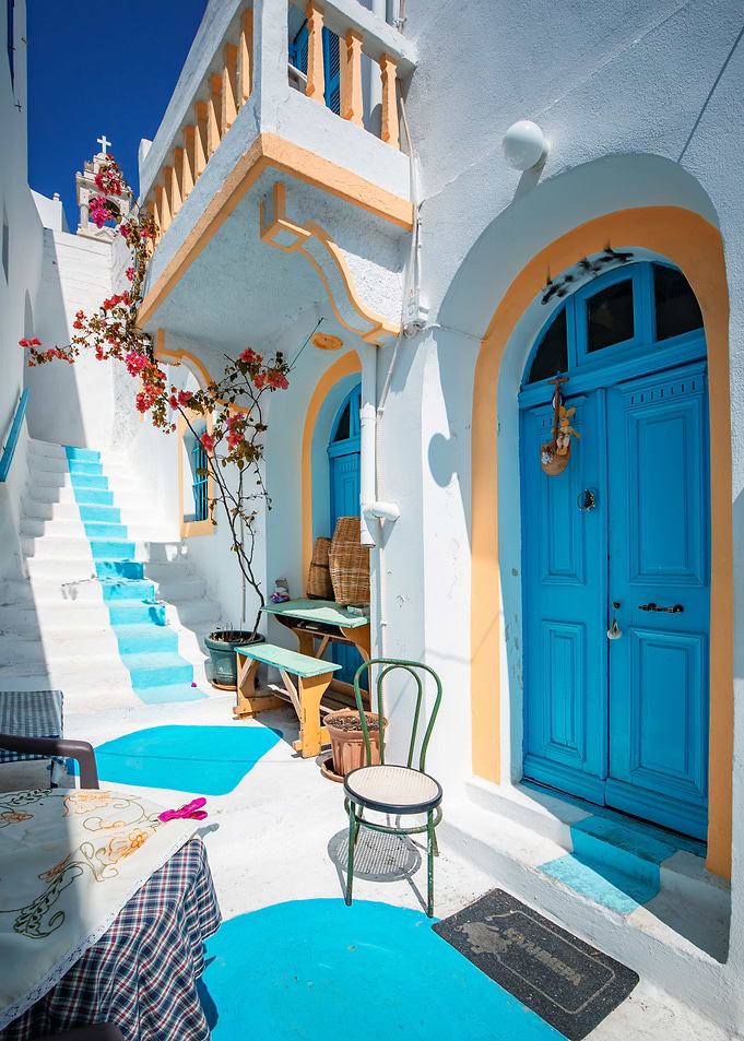 Greek street, blue sky