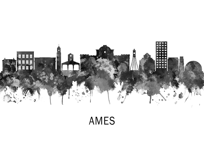 Ames Iowa Skyline BW