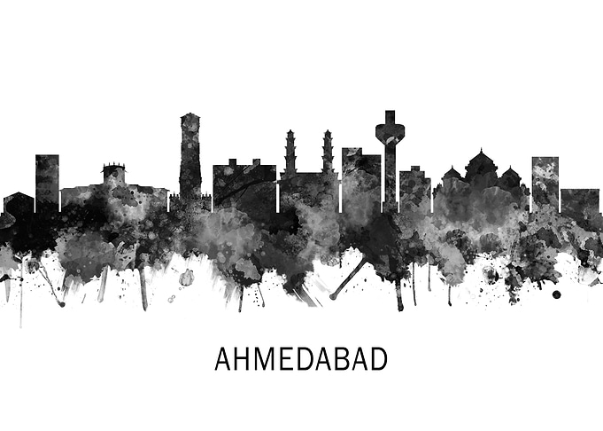 Ahmedabad India Skyline BW
