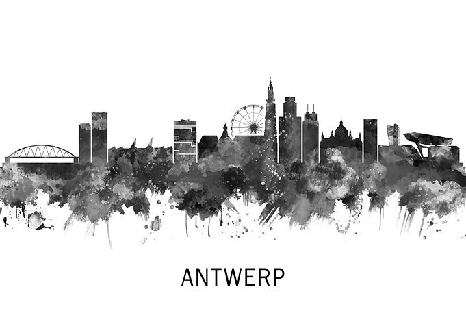 Antwerp Belgium Skyline BW