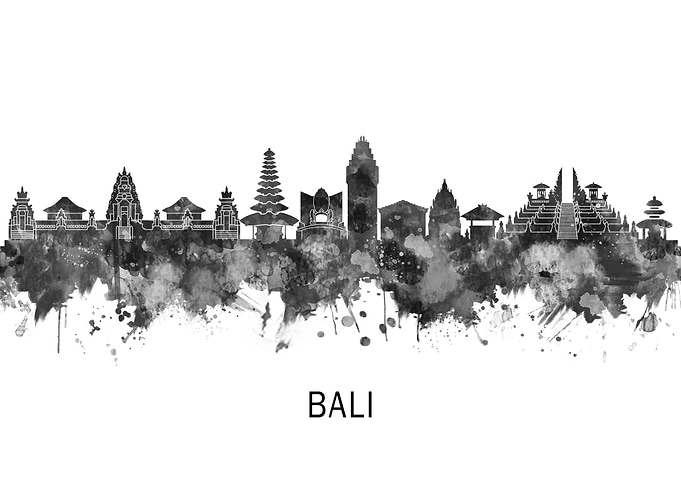 Bali Indonesia Skyline BW