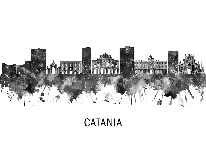 Catania Italy Skyline BW
