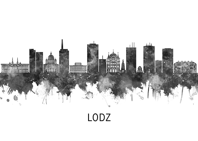 Lodz Poland Skyline BW