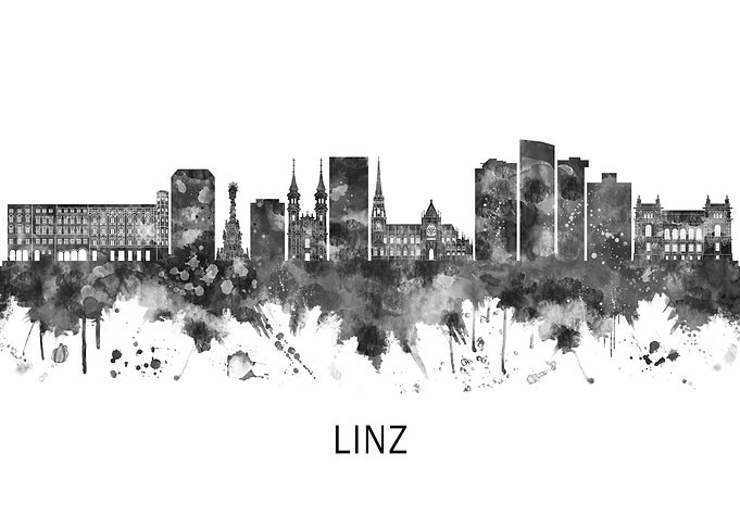 Linz Austria Skyline BW