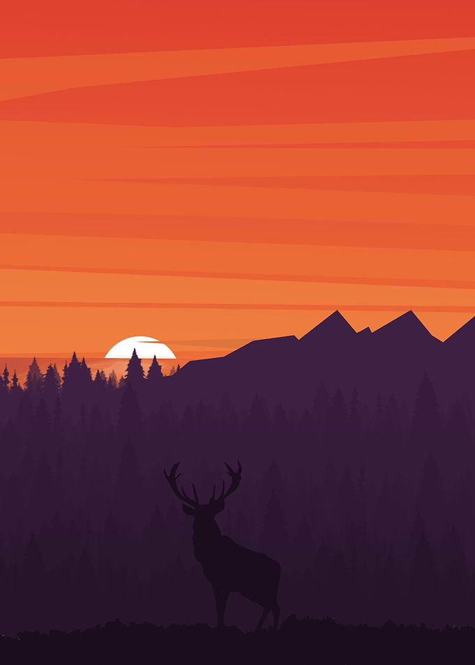 Deer and sunset in mount
