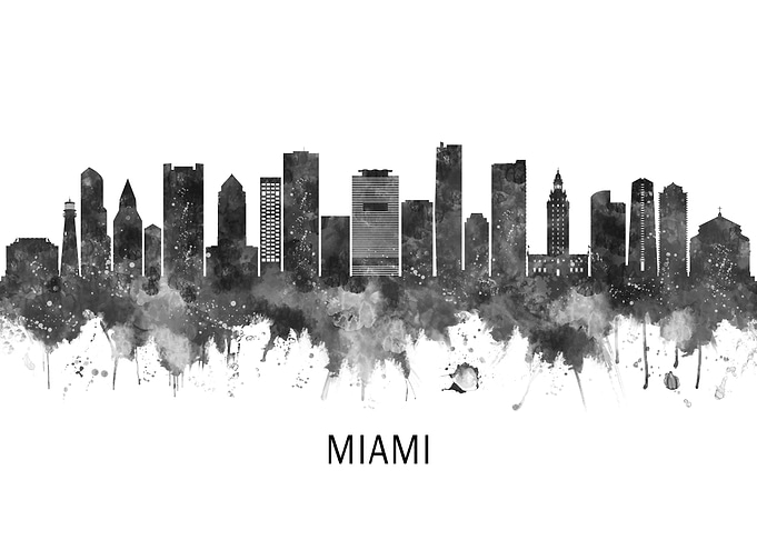 Miami Florida Skyline BW