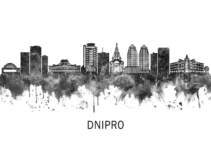 Dnipro Ukraine Skyline BW