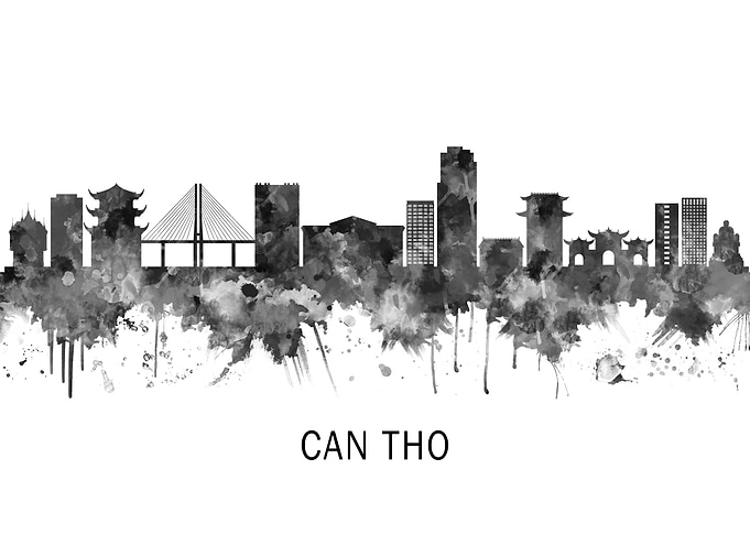 Can Tho Vietnam Skyline BW