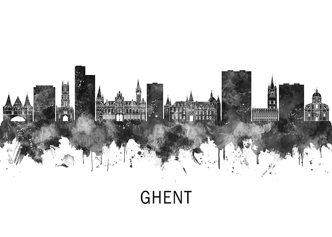 Ghent Belgium Skyline BW