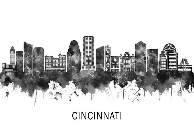 Cincinnati USA Skyline BW