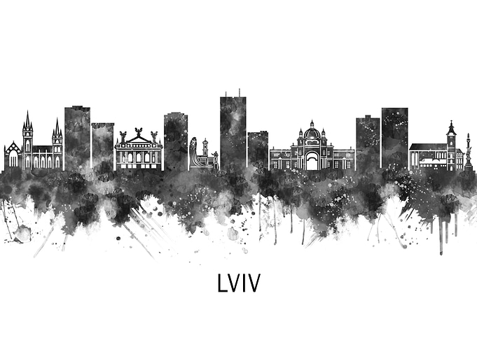Lviv Ukraine Skyline BW
