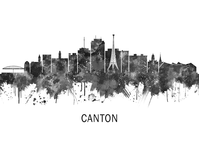 Canton Ohio Skyline BW