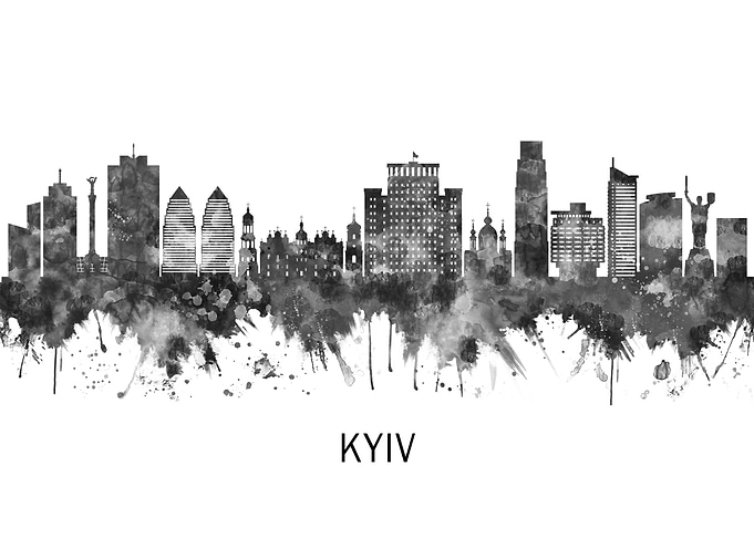 Kyiv Ukraine Skyline BW