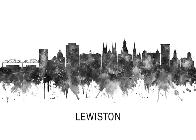 Lewiston Maine Skyline BW