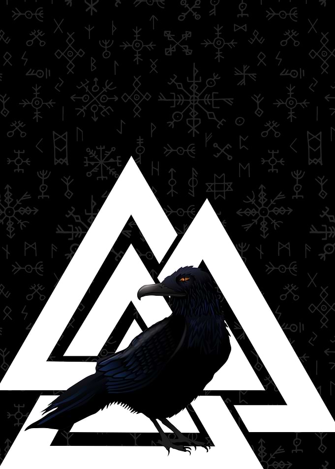 Valknut with Odins Raven