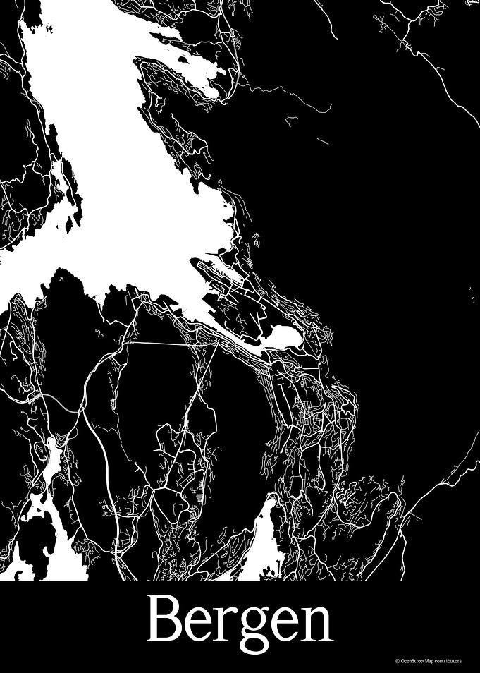 Bergen Norway Black Map