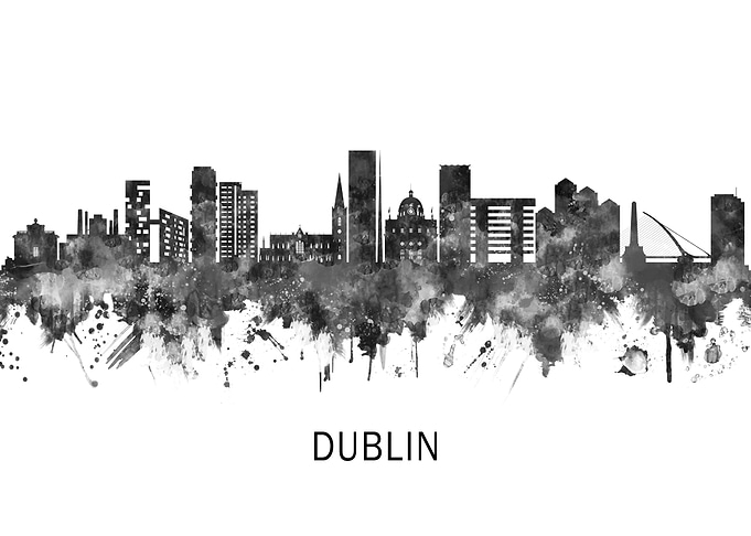 Dublin Ireland Skyline BW
