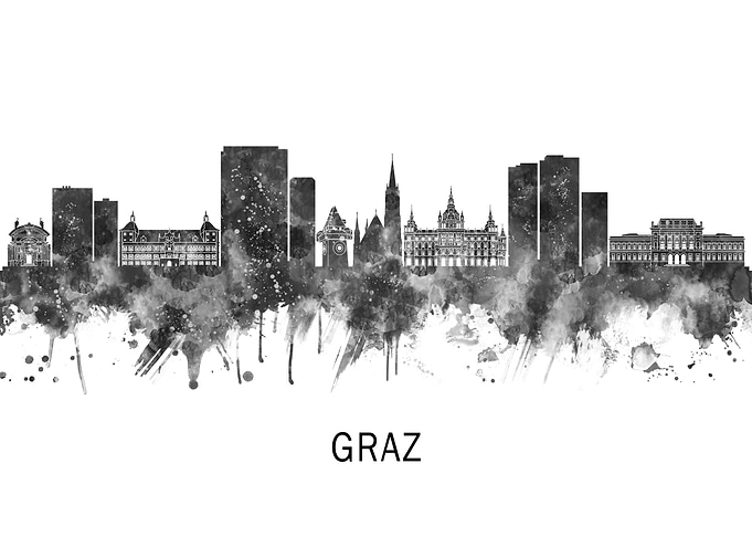 Graz Austria Skyline BW
