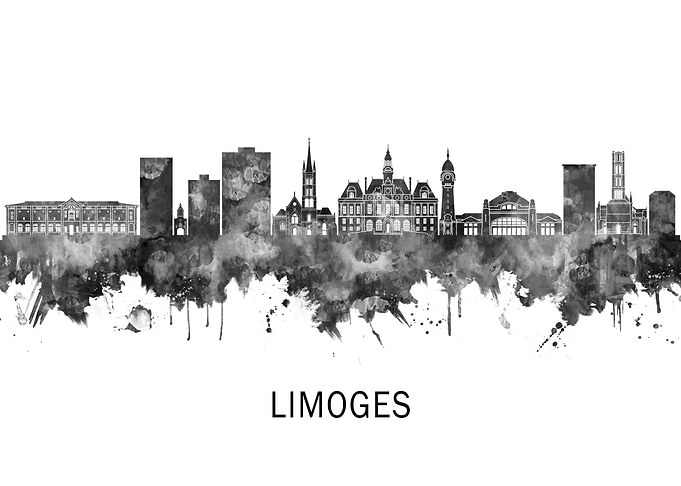 Limoges France Skyline BW