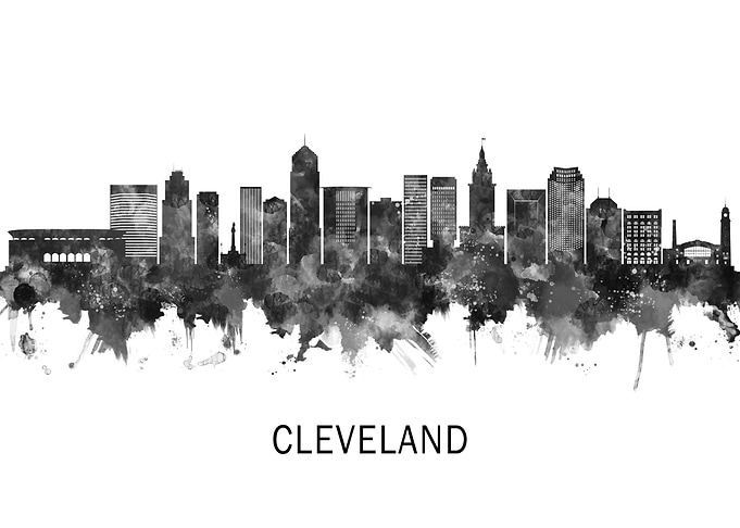 Cleveland Ohio Skyline BW
