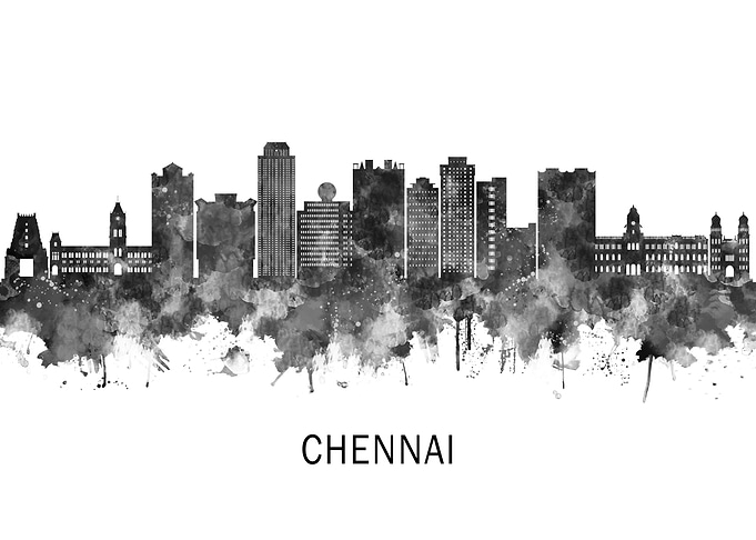Chennai India Skyline BW