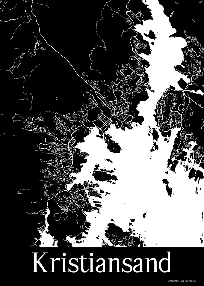 Kristiansand Black Map