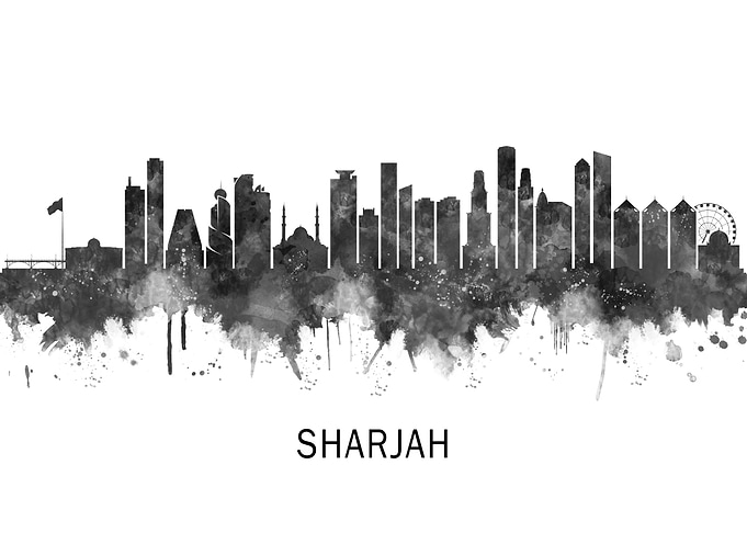 Sharjah UAE Skyline BW