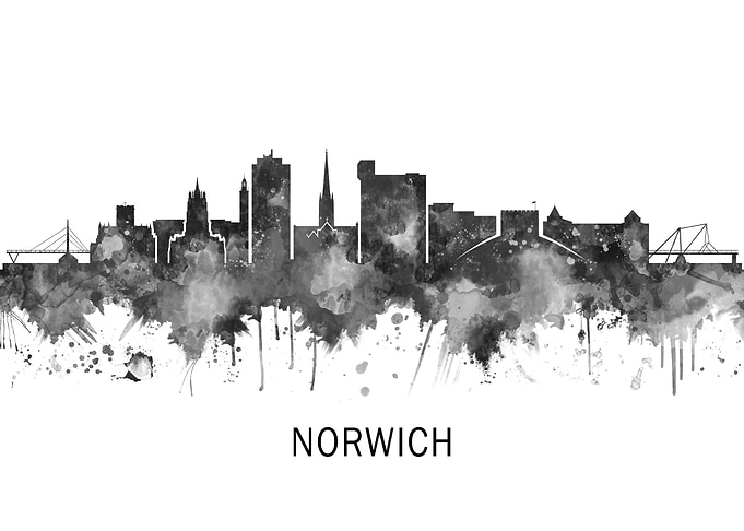 Norwich England Skyline BW
