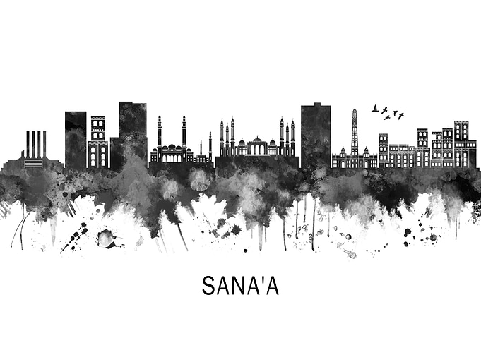 Sanaa Yemen Skyline BW