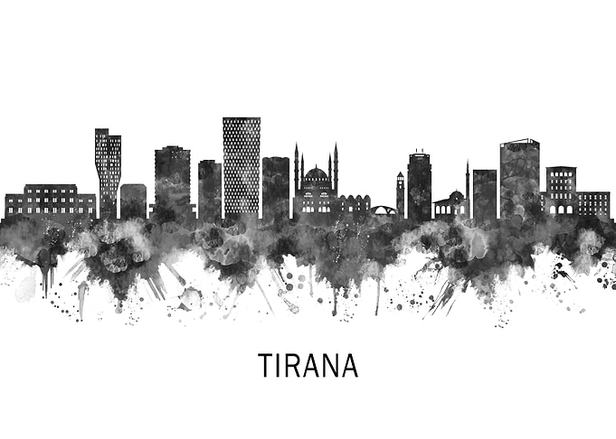 Tirana Albania Skyline BW