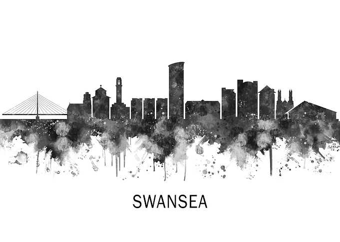 Swansea Wales Skyline BW