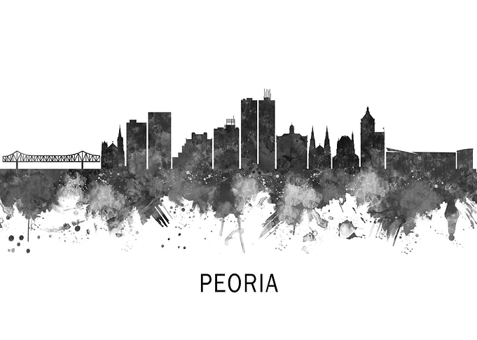 Peoria Illinois Skyline BW
