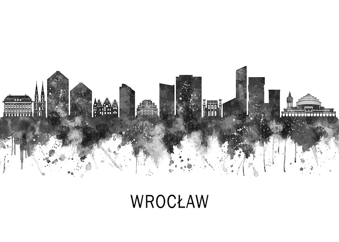 Wrolcaw Poland Skyline BW