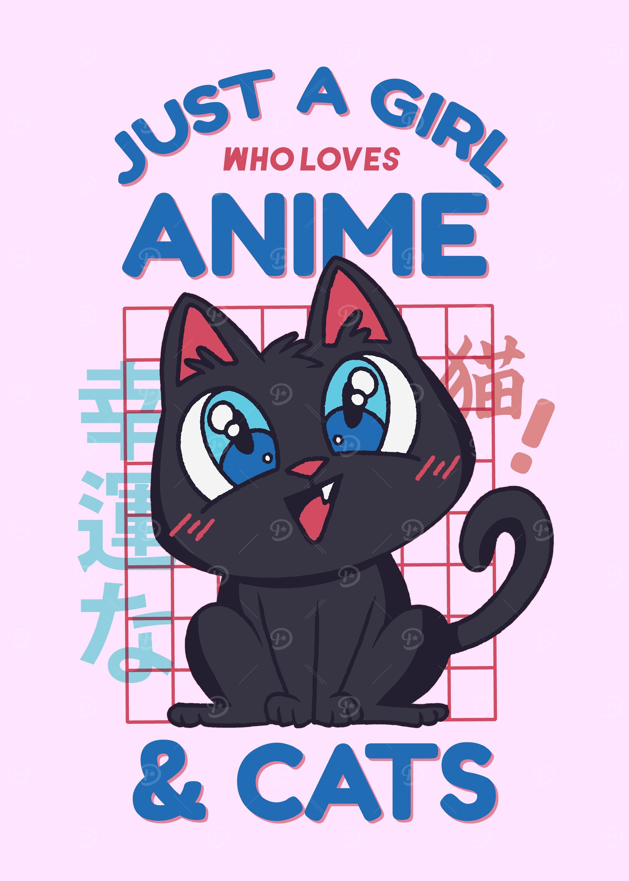 Cute black cat anime