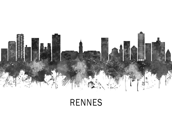 Rennes France Skyline BW